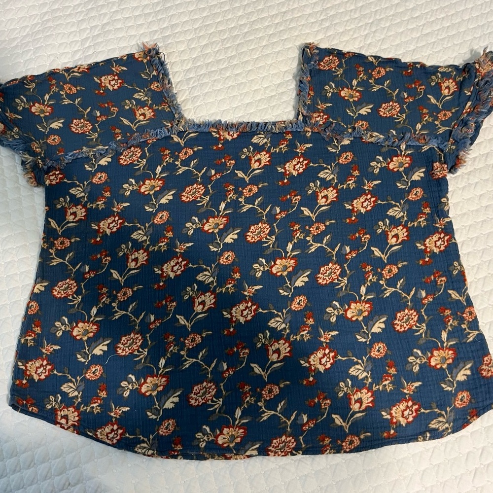 Wonderly Blue floral gauze fabric top -Size L